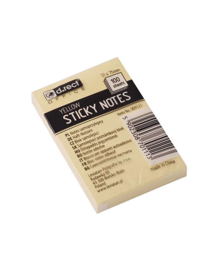 NOTES SAMOPRZYLEPNY D.RECT 51x75mm ŻÓŁTY
