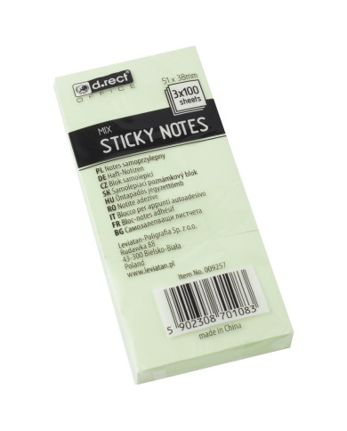 NOTES SAMOPRZYLEPNY D.RECT 51x38mm MIX KOLOR 3szt