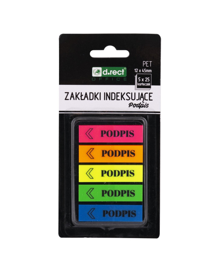 ZAKŁADKI INDEKSUJĄCE PET 12x45mm 5x25szt PODPIS 24szt
