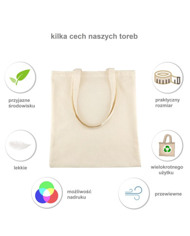 Torba bawełniana 140g 380x420 z uszami naturalna 25szt