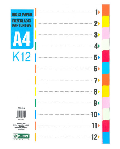 Przekładki kartonowe z kolorowymi indeksami A4, 12 szt.