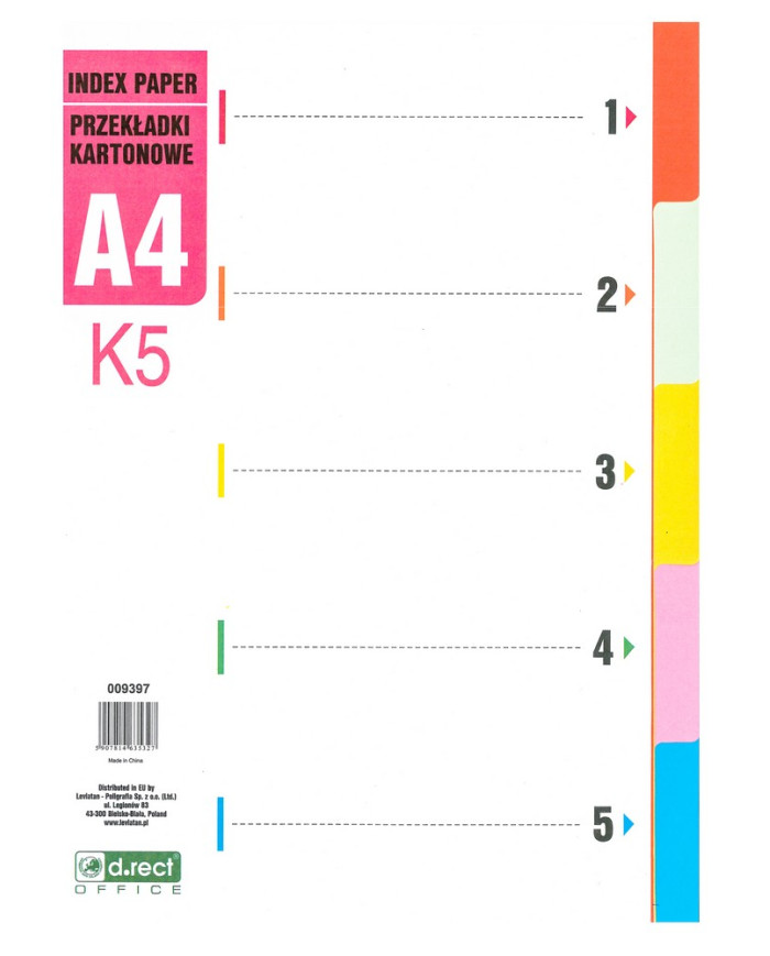 Przekładki kartonowe z kolorowymi indeksami A4 5 szt.