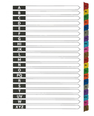 Przekładki kartonowe laminowane A-Z do segregatorów A4
