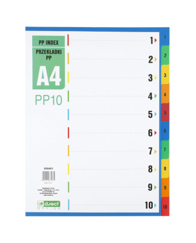 Przekładki PP z kolorowymi indeksami A4, 10 sztuk