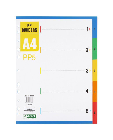 Przekładki PP z kolorowymi indeksami A4, 5 sztuk