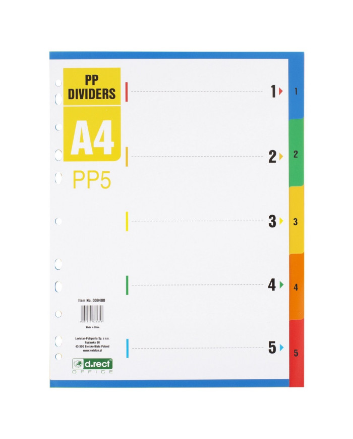 Przekładki PP z kolorowymi indeksami A4, 5 sztuk