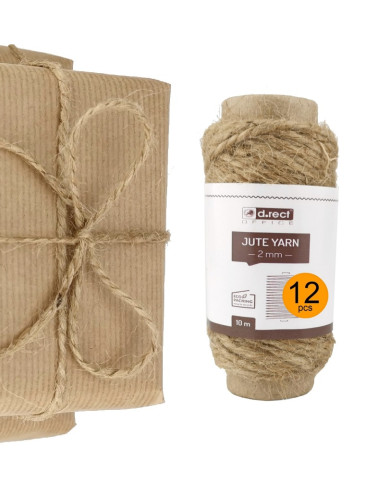 Sznurek jutowy 2 mm 10 m na szpuli, 12 sztuk - biurowemax.pl