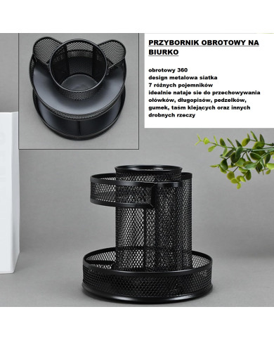 Przybornik na długopisy obrotowy metalowy - organizer biurkowy
