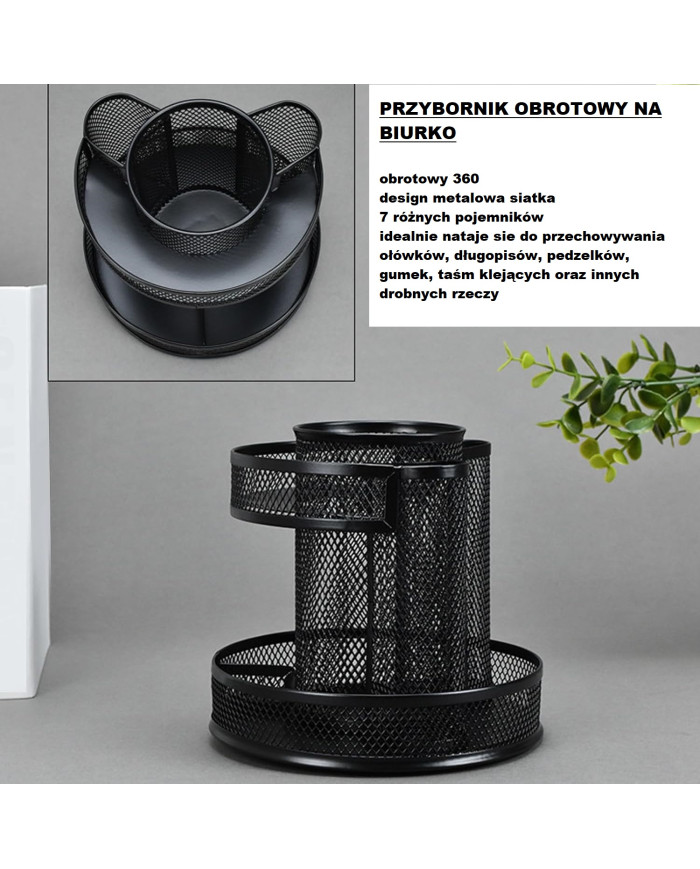 Przybornik na długopisy obrotowy metalowy - organizer biurkowy