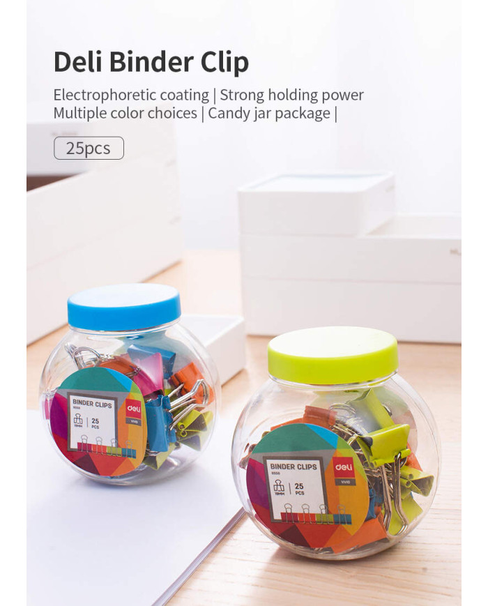Klipy biurowe DELI 19 mm 25 sztuk mix kolorów