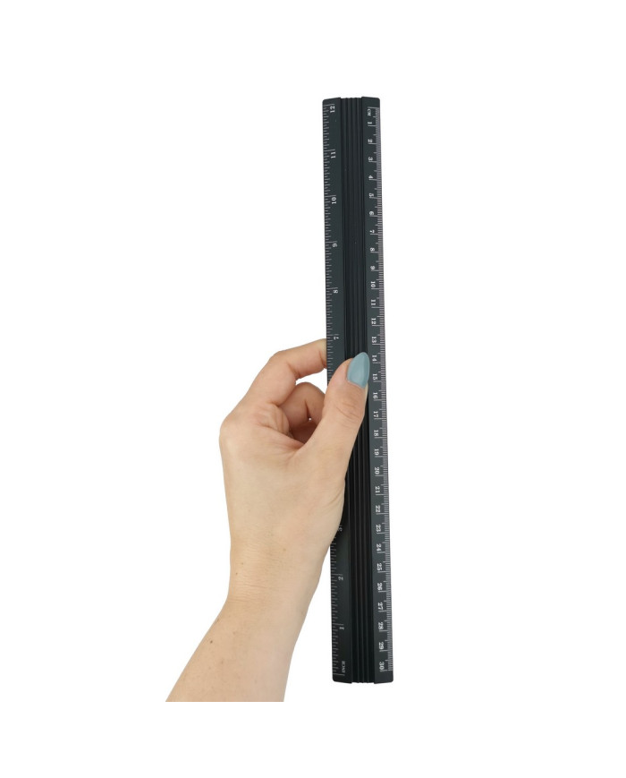 Linijka aluminiowa D.RECT 30 cm czarna - biurowemax.pl
